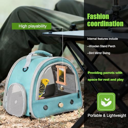 Portable Parrot Travel Cage Carrier with Small Swing Toy&Cage Colorful Toys Set Small Bird Parakeet Bag with Standing Perch Bird Carry Transport Bag (Green / 1.0"L x 1.0"W x 1.0"H)