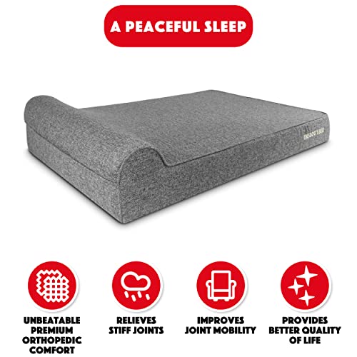 The Dog’s Bed Orthopedic Memory Foam Dog Bed with Headrest XXL (Grey Linen / XXL (54"L x 36"W x 6"Th))