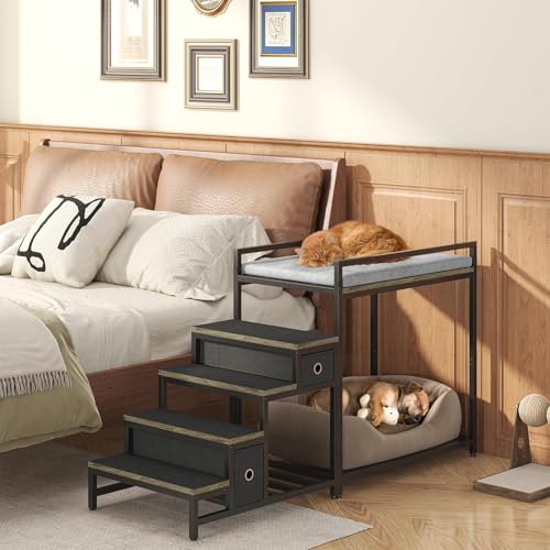 Pet Bunk Bed with Removable Stairs and 2 Drawers (Grey)