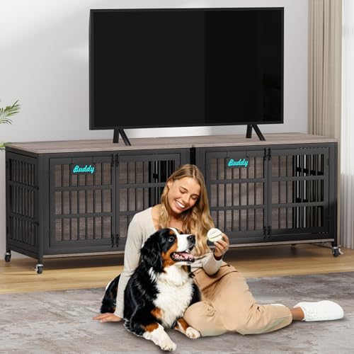 46"/42"/33" XXL Heavy Duty Dog Crate Furniture with Casters (46.1"L x 28.7"W x 31.9"H / Grey)