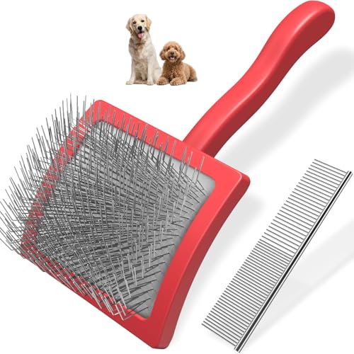 2PCS Slicker Brush for Dogs & Pet Comb (Red / Large)