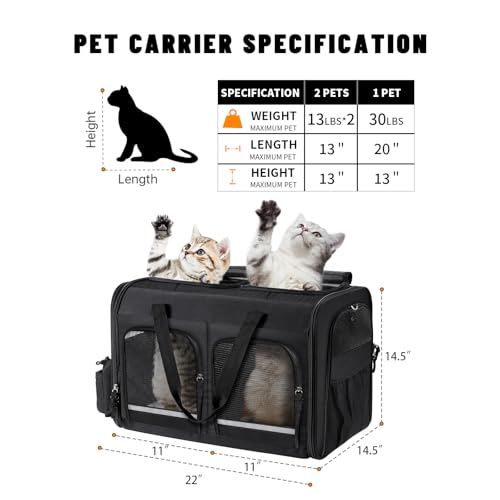 Cat Carrier for 2 Cats (Black with 2 Pocket)