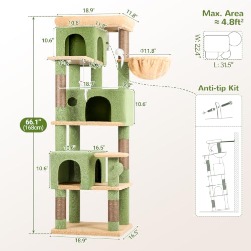 F66 Cactus Corner Cat Tree (Green / 66 inch)