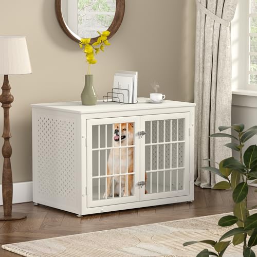 38" Heavy Duty Dog Crate Furniture for Large and Medium Dogs (38.4"L x 25.0"W x 27.7"H / White)