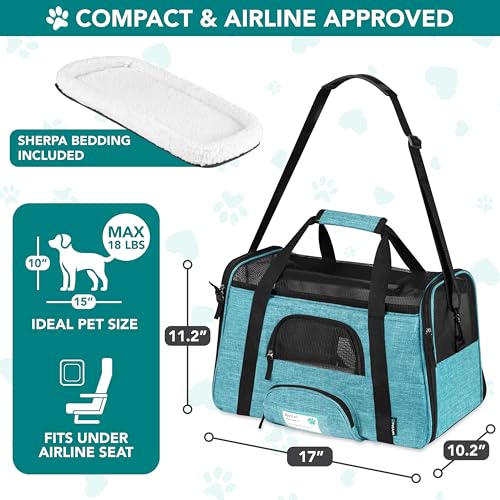 Airline Approved Pet Carrier for Cats Small Dogs (Heather Blue / 17.0"L x 10.2"W x 11.2"H)