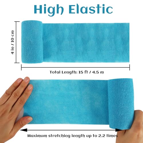 6 Rolls Elastic Self Adhesive Bandage Wrap 4 Inch (4 Inch-6 Count Blue)