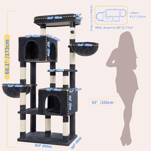 68.1" Cat Tree with Oversized Top Platform & Wide Base HCT059G (Smoky Gray / 68.1 inch)