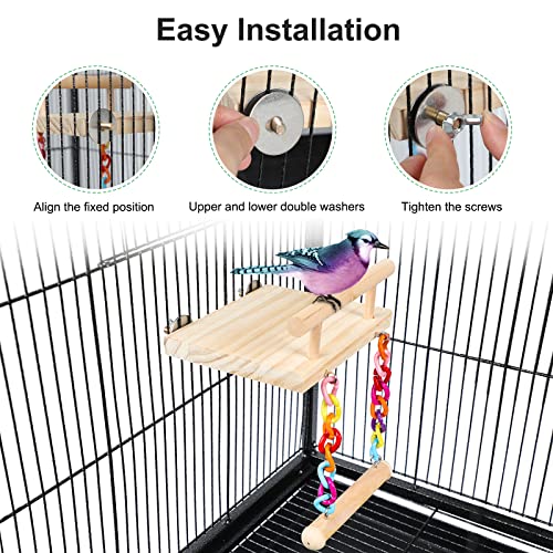 Bird Perches Cage Toys Parrot Wooden Platform Play Gyms Exercise Stands with Acrylic Wood Swing Ferris Wheel Chewing for Animals Green Cheeks (Platform+Swing)