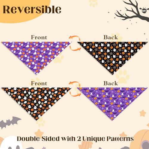 2 Pack Halloween Dog Bandanas (Purple&Black / Large)