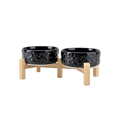Elevated Dog Bowls Ceramic (5.1 in - 1.7 cups / Black- Skull)