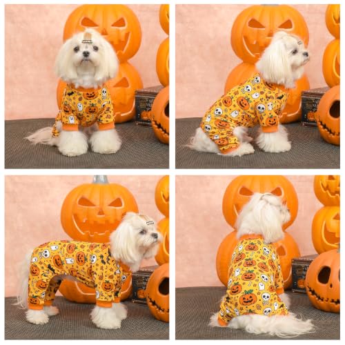 Small Dogs Outfit Soft Puppy Onesies Pjs Halloween Dog Pajamas Pet Coat Cat Apparel Comfy Doggie Jumpsuit Bodysuit for All Seasons P347S (Pumpkin Ghost / Small)