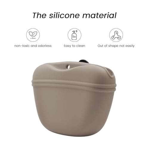 Silicone Dog Treat Pouch with Clicker Magnetic Closure Secure Clip (2 Pack / Adobe Brown+Duck egg green)