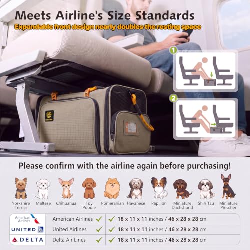 Expandable Pet Carrier for Small Cats & Dogs (18.0"L x 11.0"W x 11.0"H / Khaki Plaid)