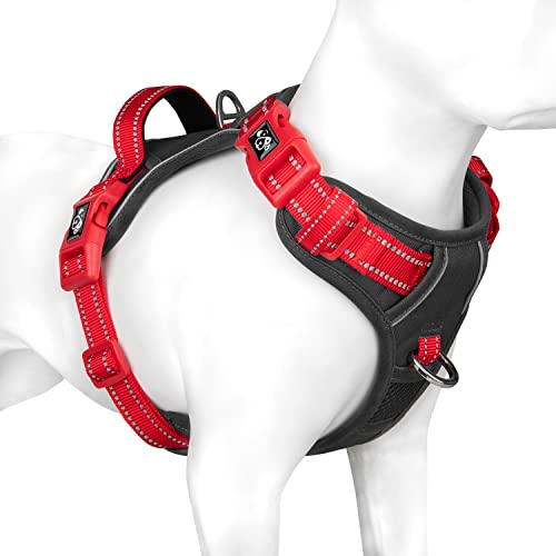 No Pull Dog Harness (Black Base & Red Straps / Medium)