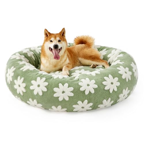 Shown on TV Jacquard Donut Dog Beds Large Sized Dog (36.0"L x 36.0"W x 8.0"Th / Flower Garden Green)