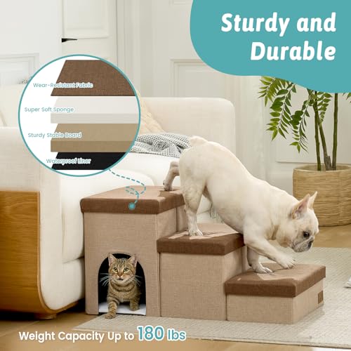 Dog Stairs with Storage (Brown / 43x17x22.6 inch)