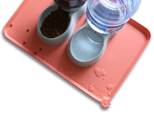 Large Silicone Pet Feeding Mats Tray (24"L x 16"W / Burnt Coral)