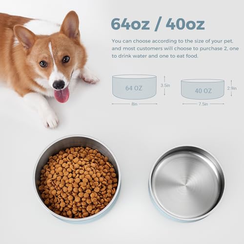 Dog Bowl Stainless Steel Food and Water Bowl (40 oz / Light Grey)