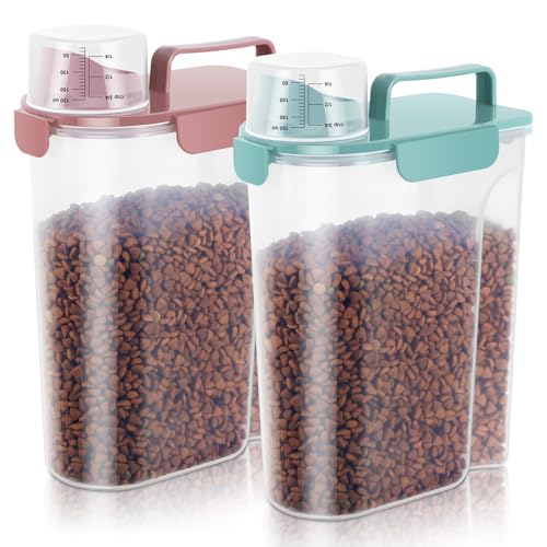 5Lbs 6Qt Airtight Pet Storage Container For Cat Dog Bird Food and Keep Fresh (Pink+Lake Blue / 5L-2pack)