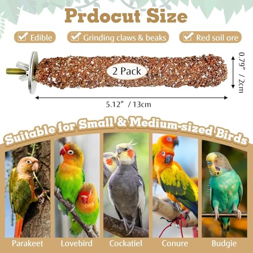 2 PCS Natural Bird Perches Calcium Mineral Parakeet Chewing Toy Sticks Parrot Beak Grinding Stone Cage Accessories for Small Medium Budgie Cockatiel Conure Lovebird (Colorful / 2 PCS)