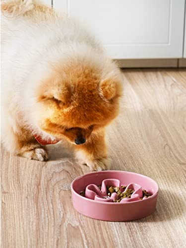 Ceramic Slow Feeder Dog Bowls Small Breed (Pink Bloom / S-0.6 Cups)