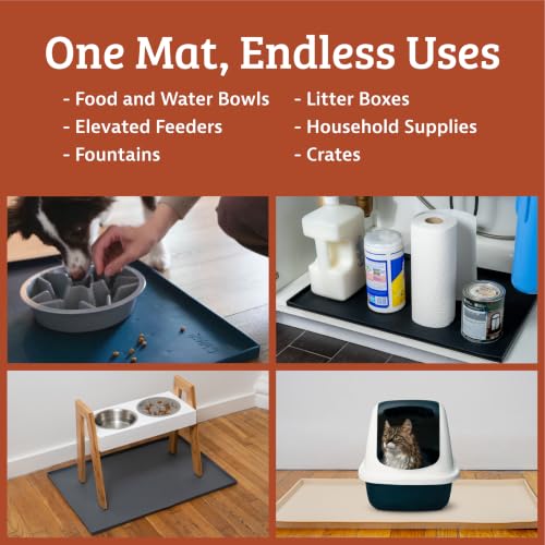 Rectangular Silicone Pet Feeding Tray (18"L x 11"W / Grey)