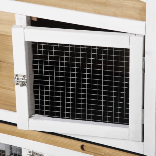 90.5" Wooden Rabbit Hutch Bunny Cage Pet Playpen House Enclosure with Double Side Run Boxes (White)