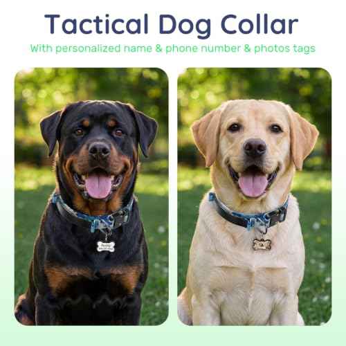 Personalized Tactical Dog Collar with Custom Photo Name for Large Dogs (Blue Camo / L: Fits Neck 17.5"-21.5")