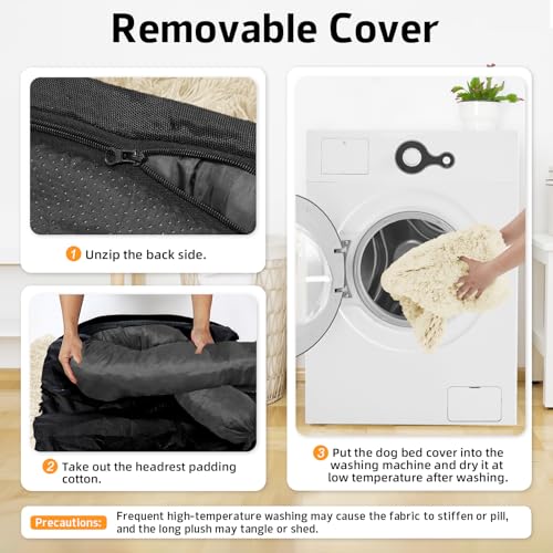 Calming Dog Bed Fluffy Plush Dog Mat for Furniture Protector with Removable Washable Cover for Large Medium Small Dogs and Cats (Beige / 53.0"L x 39.3"W x 6.0"Th)