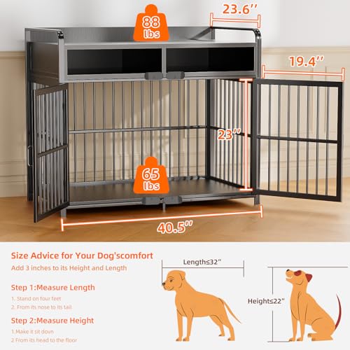 Large Dog Crate Furniture with Drawers Storage (Black / 40.6"L x 23.6"W x 44.9"H)