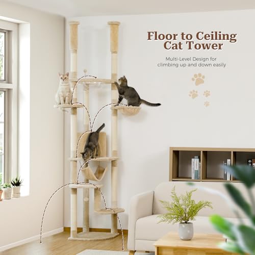 Floor to Ceiling Cat Tree (93''-102'' / Large Beige)