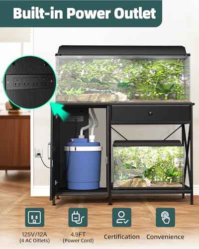 40 50 Gallon Aquarium Stand with Cabinet Drawer (Blcak / 40-50 Gallon)