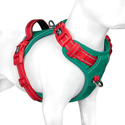 No Pull Dog Harness (Dark Green Base & Red Straps / Small)