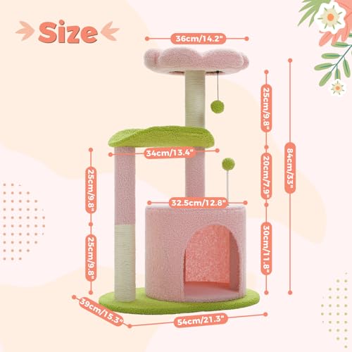 Flower Cat Tree 32" Small Cat Tower with Curved Perch Bed (Small-32 inches / Pink)