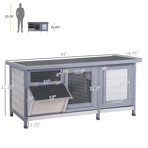 Wooden Rabbit Hutch Bunny Hutch Cage Guinea Pig with Waterproof Roof (Grey)