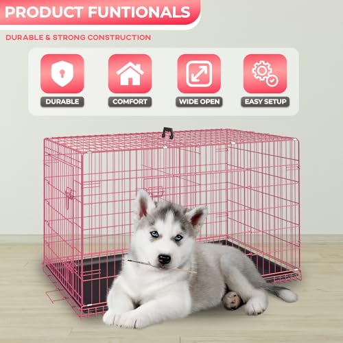 30" Foldable Metal Dog Crate (Pink)