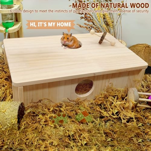 Multi Chamber Hamster Tunnel House Maze (Natural wood Hamster Maze House)