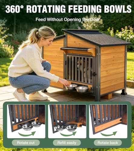 Dog House Outdoor Reinforced Iron Frame and Rotating Bowls