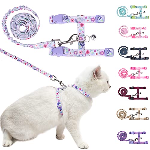 Cat Harness and Leash Set (Medium(Chest: 14"-22") / Purple Flower)