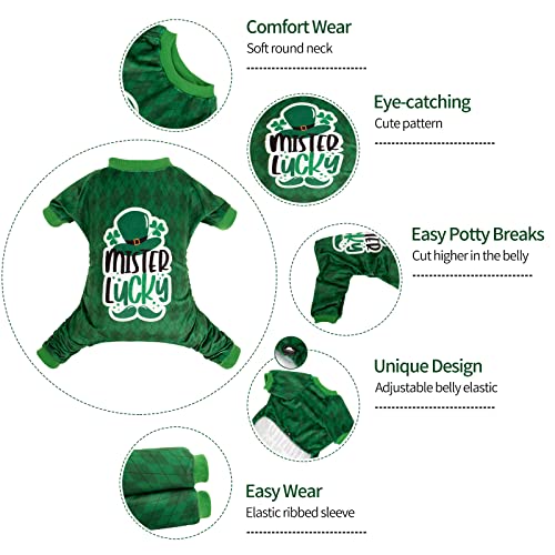 Dog St.Patrick's Day Pajamas Puppy Onesies Small Dogs Soft Pjs Coat Cat Apparel Comfy Pet Clothes Outfit Doggie Bodysuit (Large / Mister Lucky)