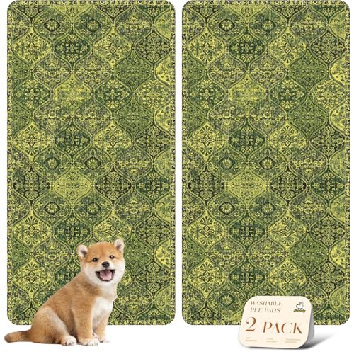 Washable Pee Pads for Dogs (24x48 Inch (Pack of 2) / Green/Multi)