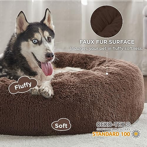 Calming Dog Beds Large Sized Dog Donut Washable Pet Bed (36"L x 36"W x 10"Th / Coffee)