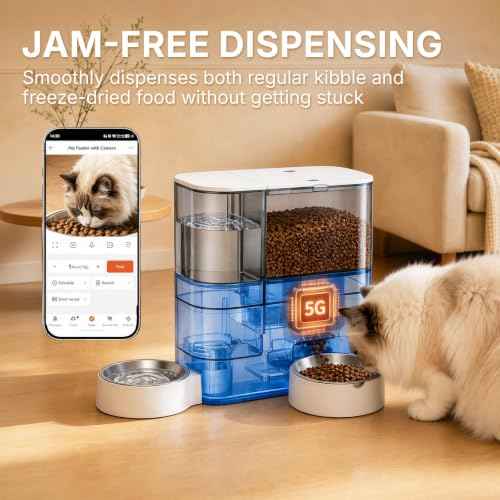 5L Automatic Cat Feeder with Camera & 3L Water Dispenser (White - Video)