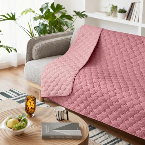 Waterproof Pet Blanket for Bed (68x82 Inch (Pack of 1) / Dark Pink/Light Pink)
