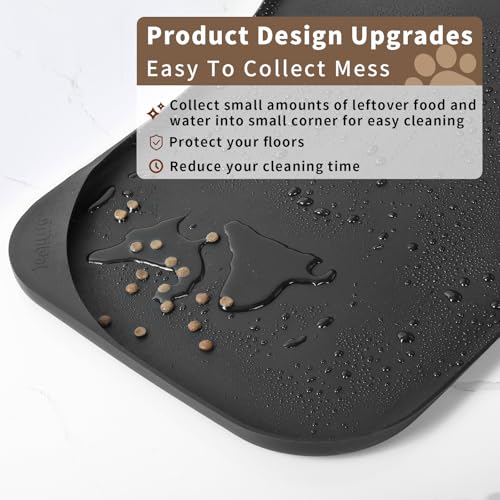 Silicone Pet Food Mat with Raised Edge for Food and Water Bowl (19 x 12 x 0.7 inch / Black)