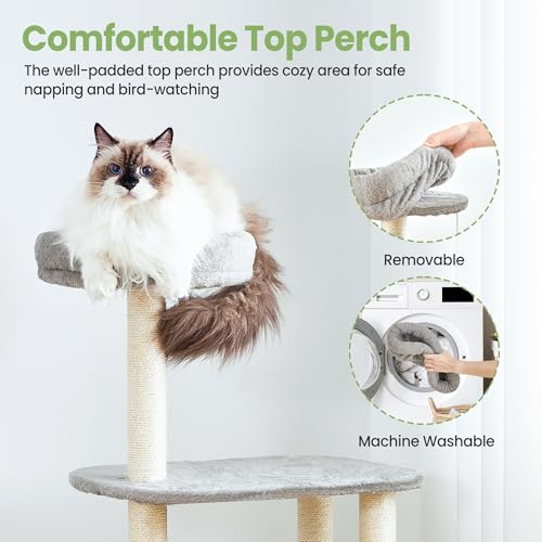 Small Cat Tree Tower with Lots of Scratching Posts (42 inches / Light Grey1)