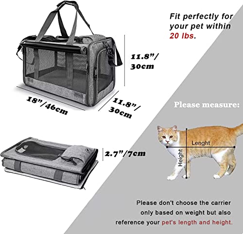 Pet Carrier for Large Cats up to 20lbs Soft (Grey / 18.1"L x 11.8"W x 11.8"H)