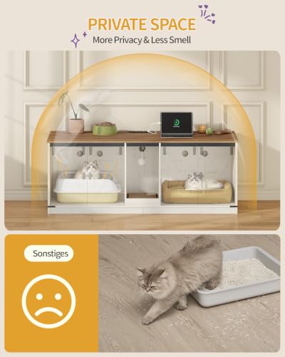 Cat Litter Box Enclosure for 2 Cats (Rustic Brown and White)