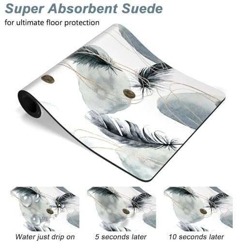 Dog Food Mat 12" x 19" Absorbent Dog Cat Bowl Mat for Food and Water (Abstract Art Plume / 12"L x 12"W)