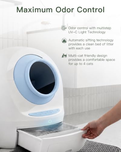 Casa Leo Automatic Self Cleaning Cat Litter Box Bundle with App Control (Baby Blue)